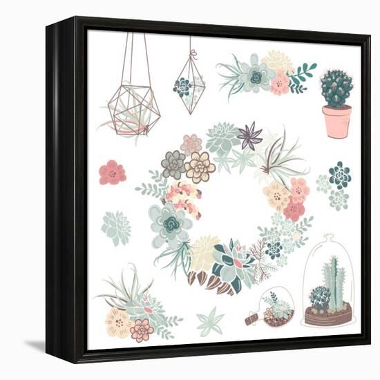 Wedding Graphic Set with Succulents, Wreath and Glass Terrariums-Alisa Foytik-Framed Stretched Canvas