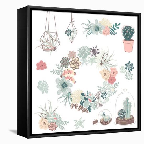 Wedding Graphic Set with Succulents, Wreath and Glass Terrariums-Alisa Foytik-Framed Stretched Canvas