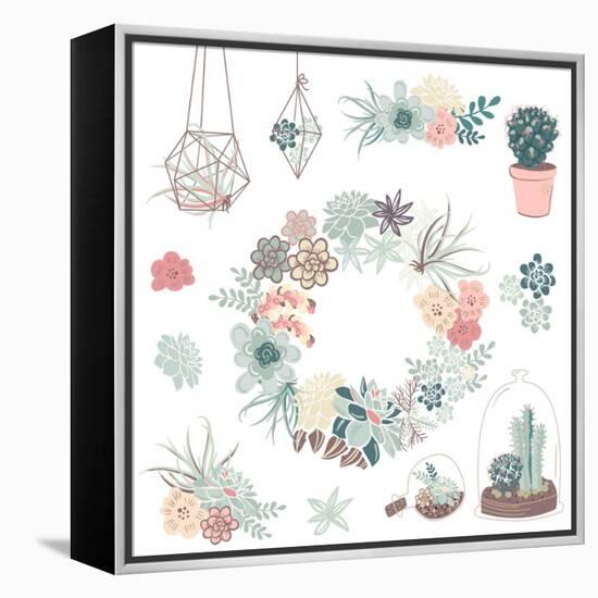 Wedding Graphic Set with Succulents, Wreath and Glass Terrariums-Alisa Foytik-Framed Stretched Canvas