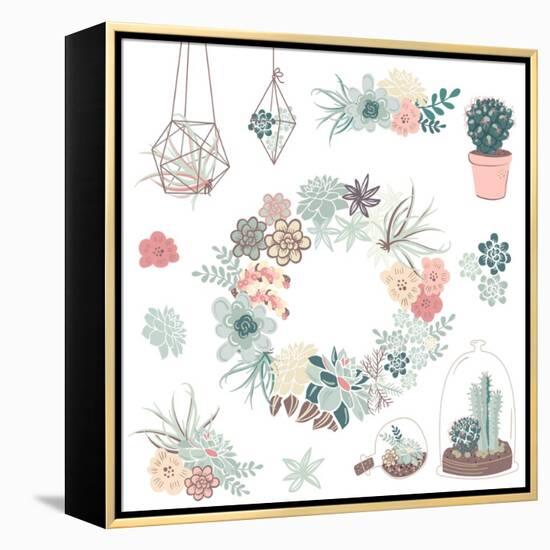 Wedding Graphic Set with Succulents, Wreath and Glass Terrariums-Alisa Foytik-Framed Stretched Canvas