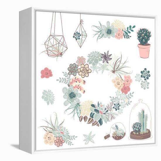 Wedding Graphic Set with Succulents, Wreath and Glass Terrariums-Alisa Foytik-Framed Stretched Canvas