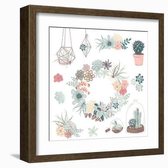 Wedding Graphic Set with Succulents, Wreath and Glass Terrariums-Alisa Foytik-Framed Art Print