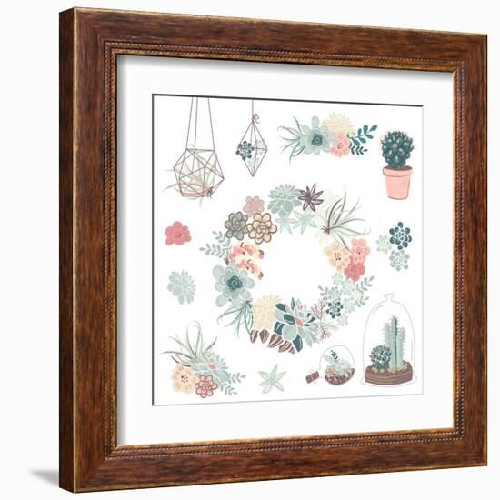 Wedding Graphic Set with Succulents, Wreath and Glass Terrariums-Alisa Foytik-Framed Art Print