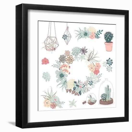 Wedding Graphic Set with Succulents, Wreath and Glass Terrariums-Alisa Foytik-Framed Art Print