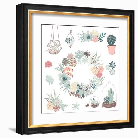 Wedding Graphic Set with Succulents, Wreath and Glass Terrariums-Alisa Foytik-Framed Art Print