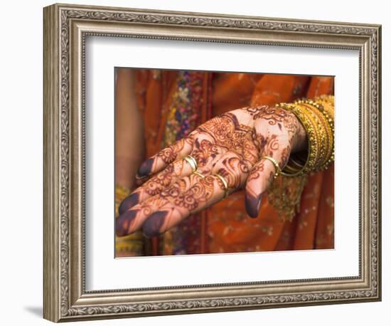 Wedding Guest Showing Henna Marking on Her Hand, Dubai, United Arab Emirates-Jane Sweeney-Framed Photographic Print