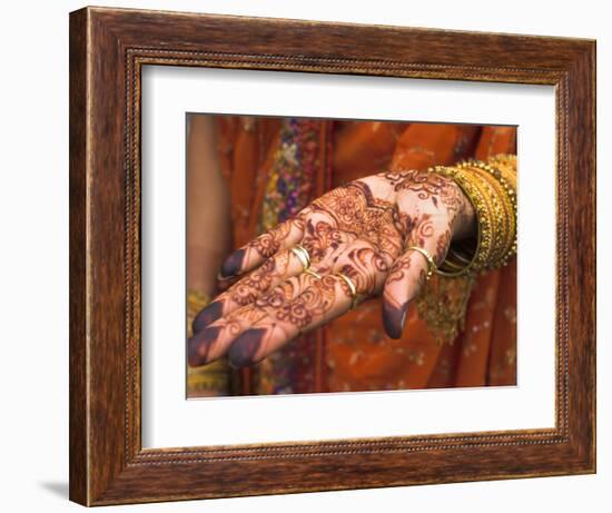 Wedding Guest Showing Henna Marking on Her Hand, Dubai, United Arab Emirates-Jane Sweeney-Framed Photographic Print