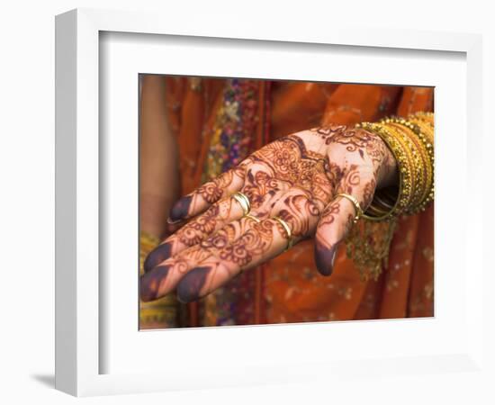 Wedding Guest Showing Henna Marking on Her Hand, Dubai, United Arab Emirates-Jane Sweeney-Framed Photographic Print