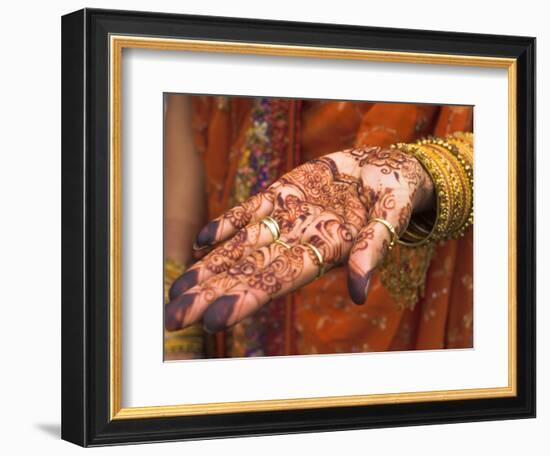 Wedding Guest Showing Henna Marking on Her Hand, Dubai, United Arab Emirates-Jane Sweeney-Framed Photographic Print