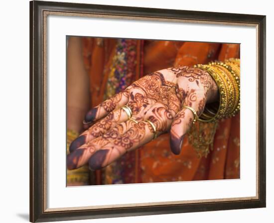 Wedding Guest Showing Henna Marking on Her Hand, Dubai, United Arab Emirates-Jane Sweeney-Framed Photographic Print