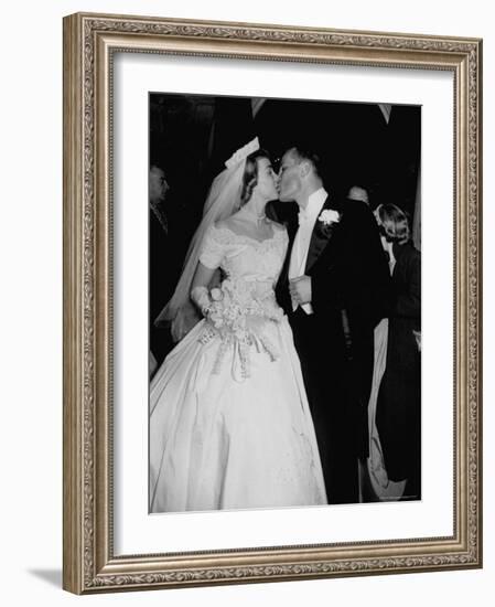 Wedding of Mary Freeman, Champion Swimmer, and John Kelly Kissing-George Skadding-Framed Photographic Print