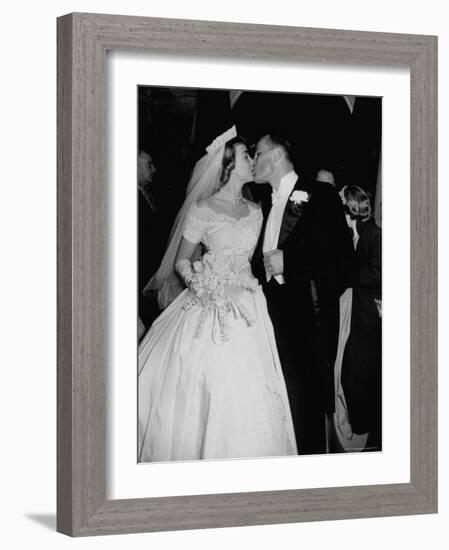 Wedding of Mary Freeman, Champion Swimmer, and John Kelly Kissing-George Skadding-Framed Photographic Print