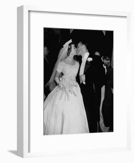 Wedding of Mary Freeman, Champion Swimmer, and John Kelly Kissing-George Skadding-Framed Photographic Print