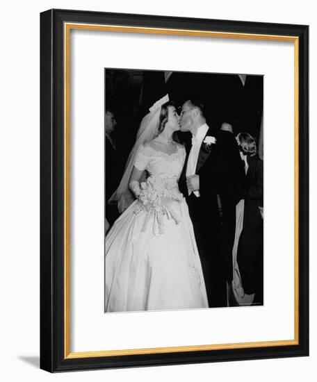 Wedding of Mary Freeman, Champion Swimmer, and John Kelly Kissing-George Skadding-Framed Photographic Print