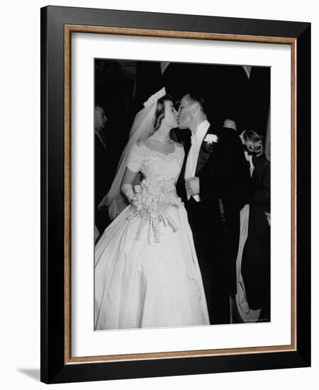 Wedding of Mary Freeman, Champion Swimmer, and John Kelly Kissing-George Skadding-Framed Photographic Print