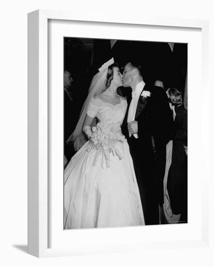 Wedding of Mary Freeman, Champion Swimmer, and John Kelly Kissing-George Skadding-Framed Photographic Print