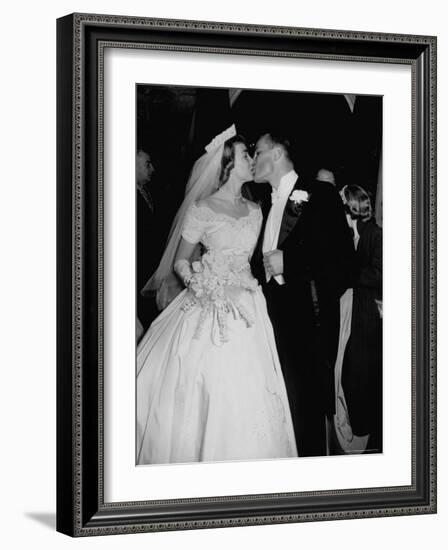 Wedding of Mary Freeman, Champion Swimmer, and John Kelly Kissing-George Skadding-Framed Photographic Print