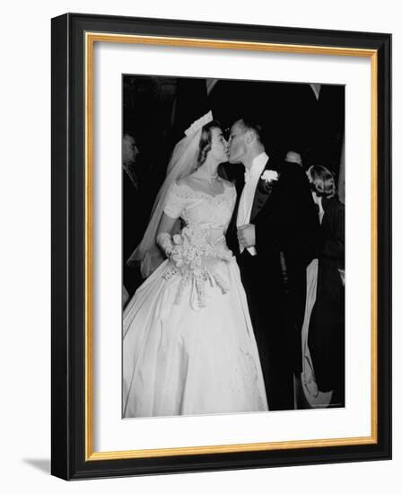 Wedding of Mary Freeman, Champion Swimmer, and John Kelly Kissing-George Skadding-Framed Photographic Print