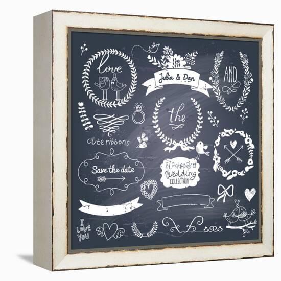 Wedding Romantic Collection with Labels, Ribbons, Hearts, Flowers, Arrows, Wreaths, Laurel and Bird-smilewithjul-Framed Stretched Canvas