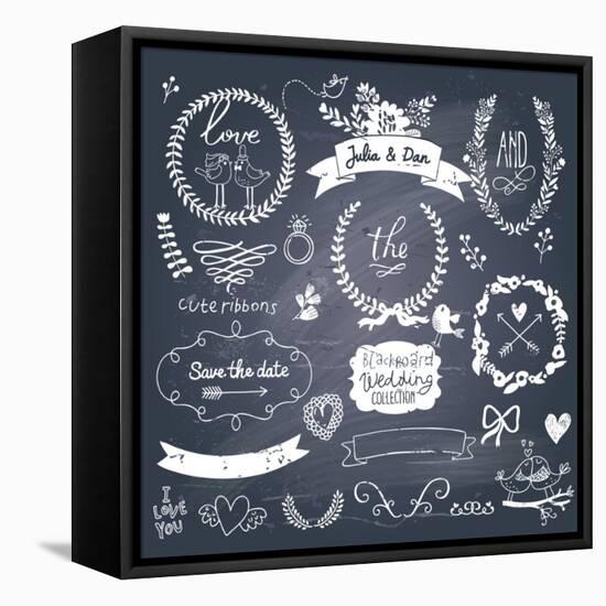 Wedding Romantic Collection with Labels, Ribbons, Hearts, Flowers, Arrows, Wreaths, Laurel and Bird-smilewithjul-Framed Stretched Canvas