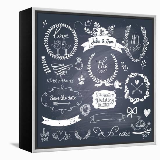 Wedding Romantic Collection with Labels, Ribbons, Hearts, Flowers, Arrows, Wreaths, Laurel and Bird-smilewithjul-Framed Stretched Canvas