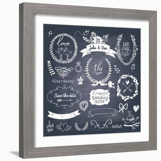 Wedding Romantic Collection with Labels, Ribbons, Hearts, Flowers, Arrows, Wreaths, Laurel and Bird-smilewithjul-Framed Premium Giclee Print