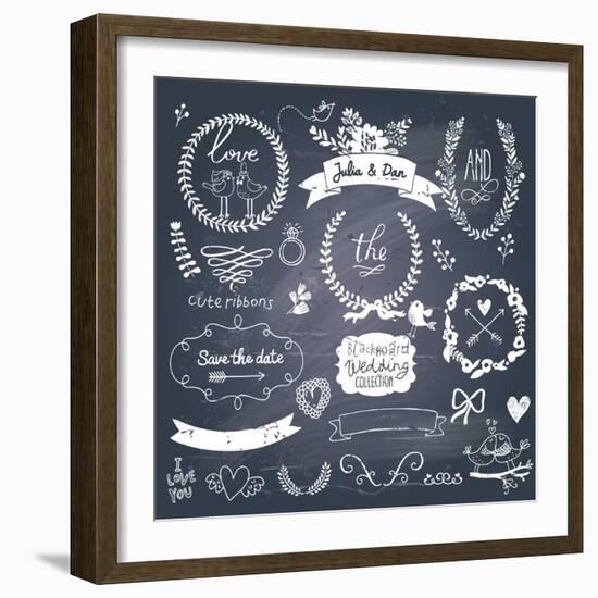 Wedding Romantic Collection with Labels, Ribbons, Hearts, Flowers, Arrows, Wreaths, Laurel and Bird-smilewithjul-Framed Premium Giclee Print
