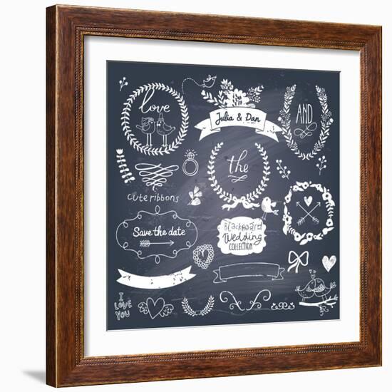 Wedding Romantic Collection with Labels, Ribbons, Hearts, Flowers, Arrows, Wreaths, Laurel and Bird-smilewithjul-Framed Premium Giclee Print