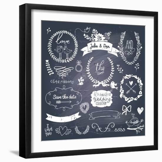 Wedding Romantic Collection with Labels, Ribbons, Hearts, Flowers, Arrows, Wreaths, Laurel and Bird-smilewithjul-Framed Premium Giclee Print