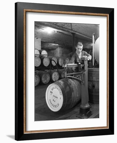 Weighing Barrels of Blended Whisky at Wiley and Co, Sheffield, South Yorkshire, 1960-Michael Walters-Framed Photographic Print