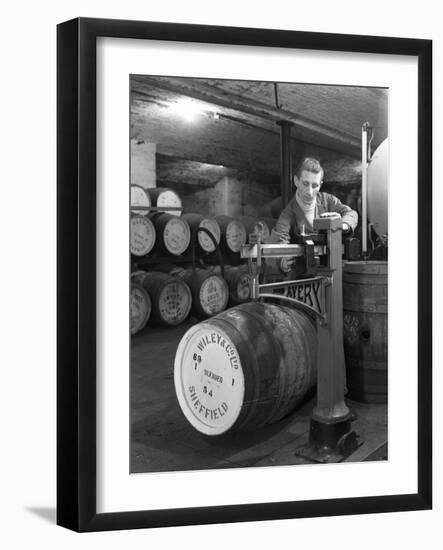 Weighing Barrels of Blended Whisky at Wiley and Co, Sheffield, South Yorkshire, 1960-Michael Walters-Framed Photographic Print