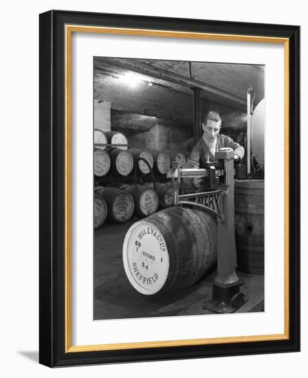 Weighing Barrels of Blended Whisky at Wiley and Co, Sheffield, South Yorkshire, 1960-Michael Walters-Framed Photographic Print