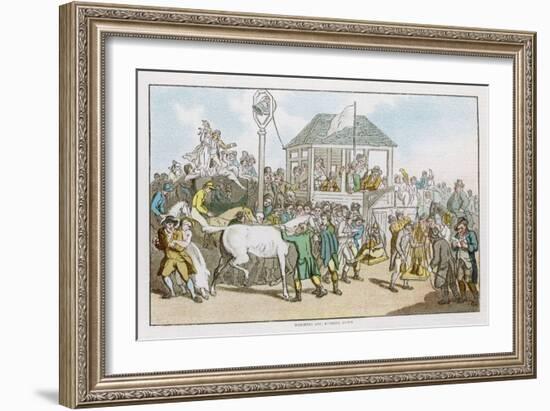 Weighing the Jockeys and Rubbing Down the Horses Before a Race-Thomas Rowlandson-Framed Art Print