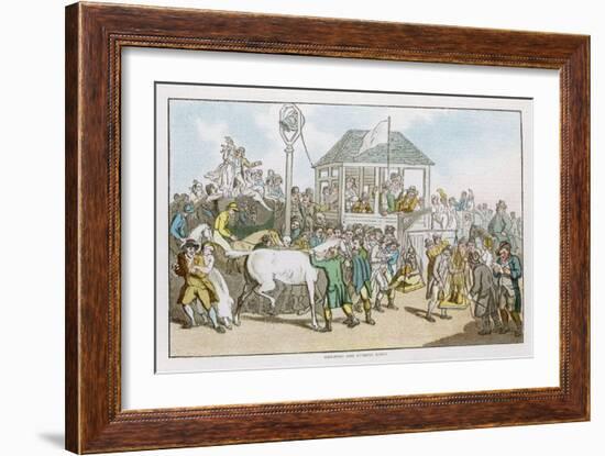 Weighing the Jockeys and Rubbing Down the Horses Before a Race-Thomas Rowlandson-Framed Art Print