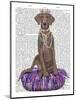 Weimaraner on Purple Cushion-Fab Funky-Mounted Art Print