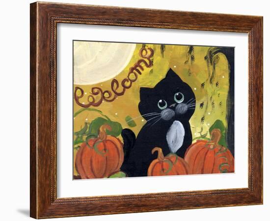 Welcome Halloween Black Cat-sylvia pimental-Framed Art Print