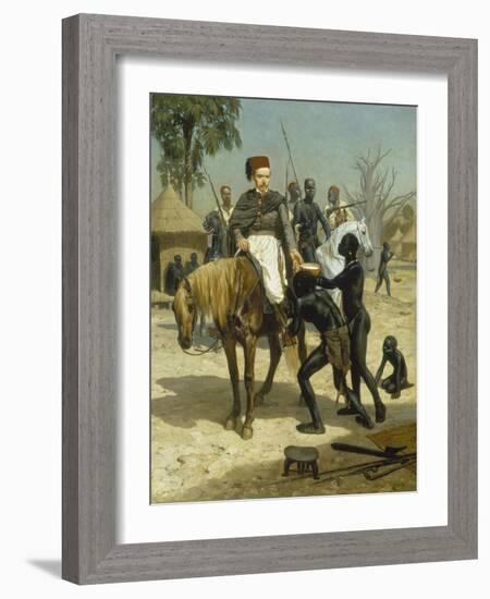 Welcome of an Explorer in an African Village (An Exotic Visitor), 1857-Jules Didier-Framed Giclee Print