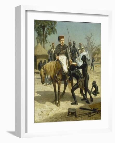 Welcome of an Explorer in an African Village (An Exotic Visitor), 1857-Jules Didier-Framed Giclee Print