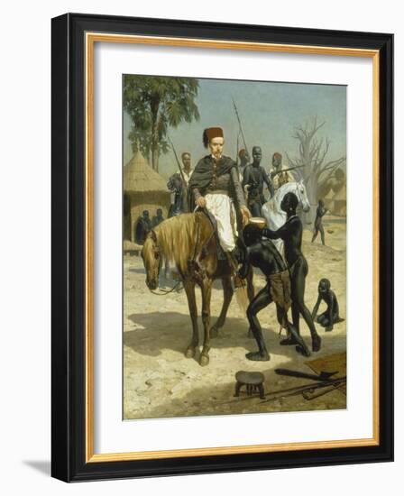 Welcome of an Explorer in an African Village (An Exotic Visitor), 1857-Jules Didier-Framed Giclee Print