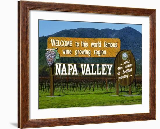 Welcome Sign, Napa Valley, California-John Alves-Framed Photographic Print