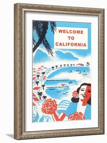 Welcome to California, Bay with Piers-null-Framed Art Print