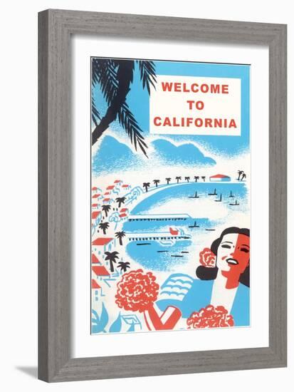 Welcome to California, Bay with Piers-null-Framed Art Print