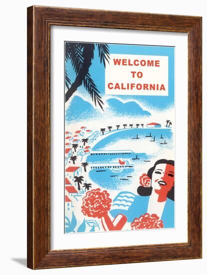 Welcome to California, Bay with Piers-null-Framed Art Print