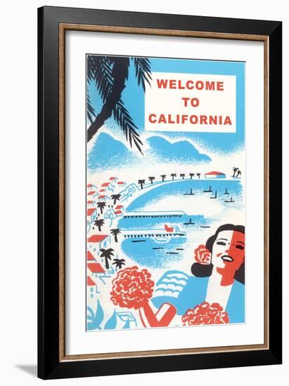 Welcome to California, Bay with Piers-null-Framed Art Print