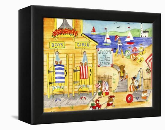 Welcome To Corgi Dog Beach-Cheryl Bartley-Framed Premier Image Canvas