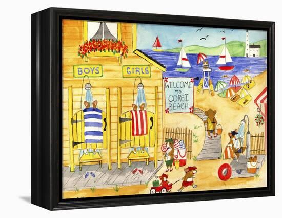 Welcome To Corgi Dog Beach-Cheryl Bartley-Framed Premier Image Canvas