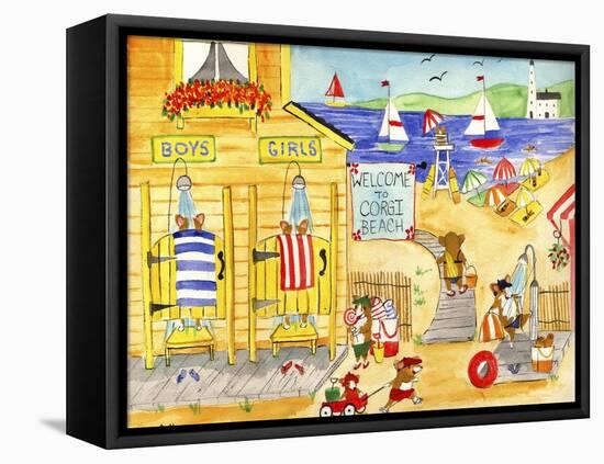 Welcome To Corgi Dog Beach-Cheryl Bartley-Framed Premier Image Canvas