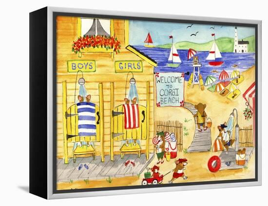 Welcome To Corgi Dog Beach-Cheryl Bartley-Framed Premier Image Canvas