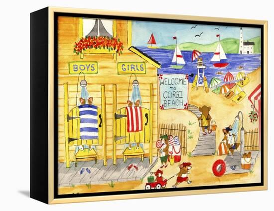 Welcome To Corgi Dog Beach-Cheryl Bartley-Framed Premier Image Canvas