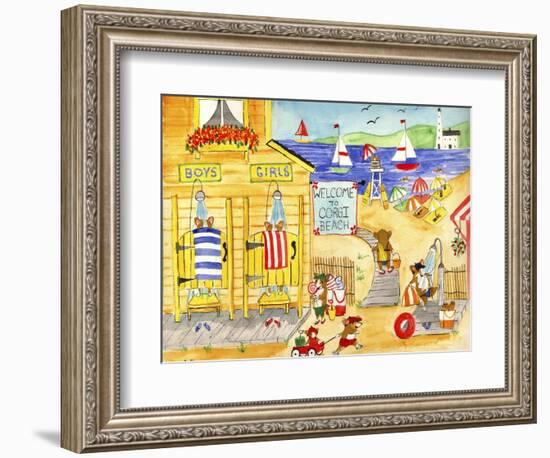 Welcome To Corgi Dog Beach-Cheryl Bartley-Framed Giclee Print